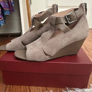 Donald J. Pliner Tan Wedge Sandals with Ankle Strap